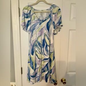 NWOT Cupio Blue and Green Abstract Midi Dress